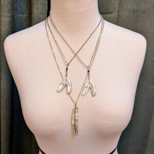 3 Elegant Silver Feather Pendant Necklaces
